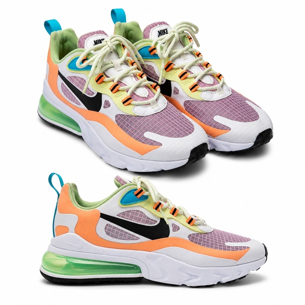 NIKE Air Max 270 React SE Sneaker Womens Sz 7 Pastel Pink Multi Mesh Teal Heel